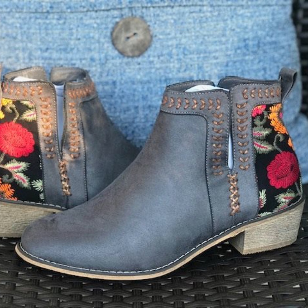 Grey Floral Bootie